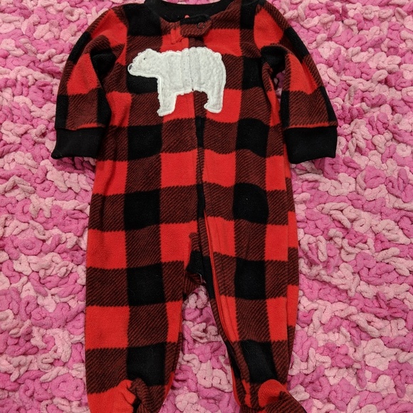 Carter/'s Boy/'s Buffalo Check Zip-Up Fleece Sleep Or Play PJ/'s with Bear